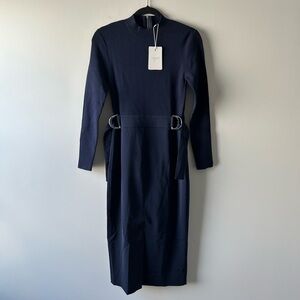 Ted Baker navy blue mixed media ribbed knit long sleeve dress